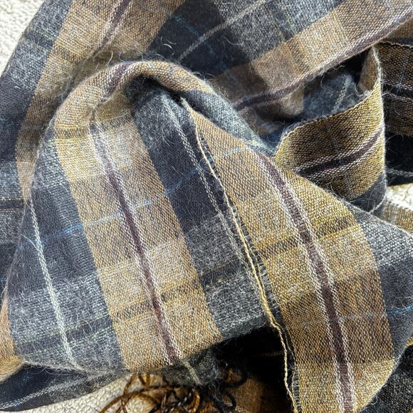 Lauren Ralph Lauren unisex scarf Mohair wool blend woven black brown plaid - Picture 7 of 7